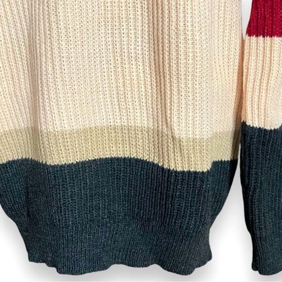 Alelly Color Block Wide Stripe Relaxed Fit V-Neck Ribbed Knit Sweater NWOT - Picture 10 of 13